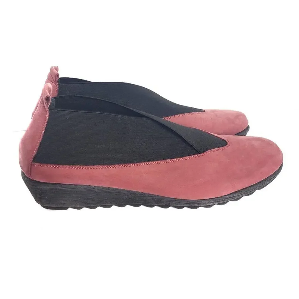 Flexx Stretch Run Wedge Red Shoes Comfort Slip On Nubuck Leather Flats Size 39 8